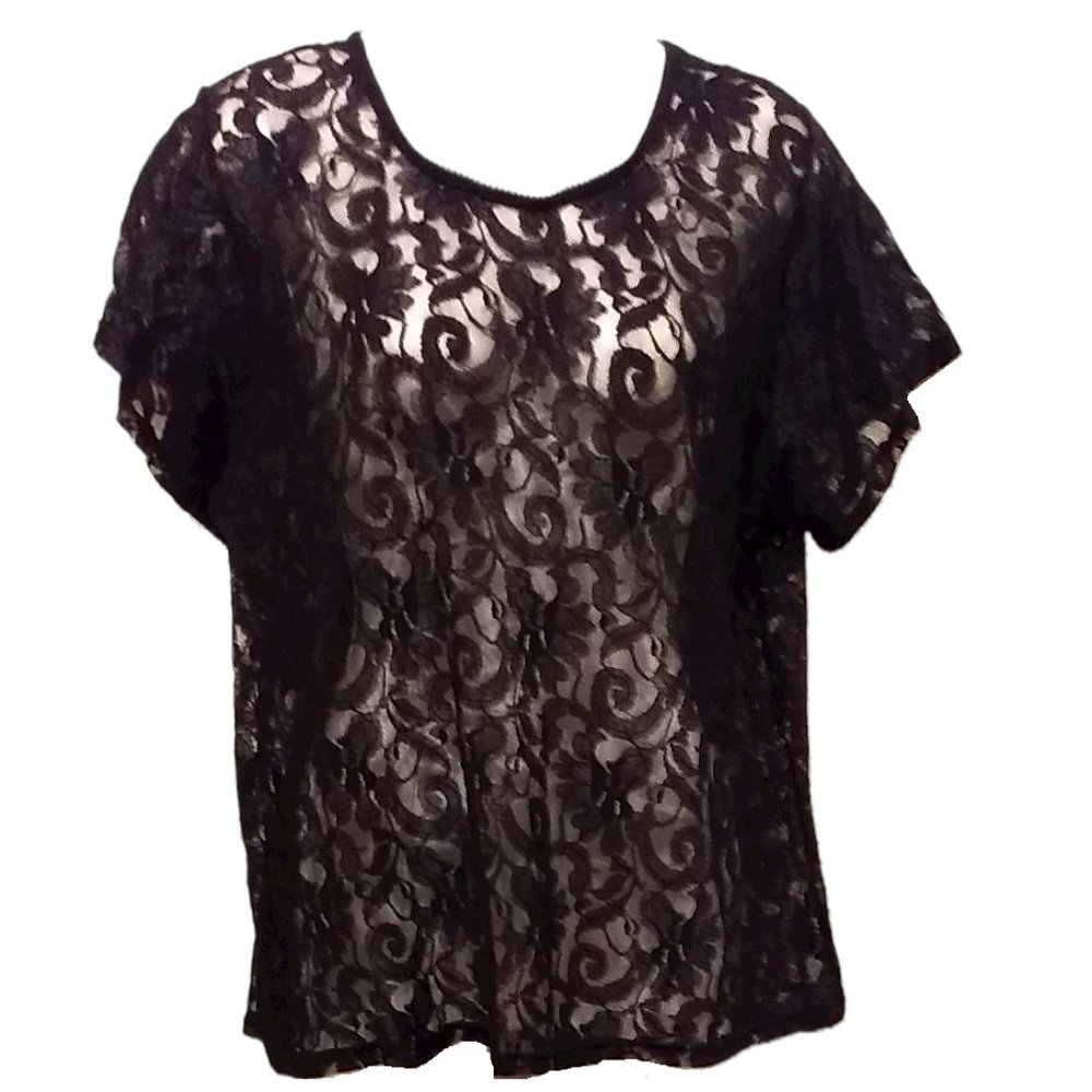 Lovely Black Stretchy Lace Top 2X